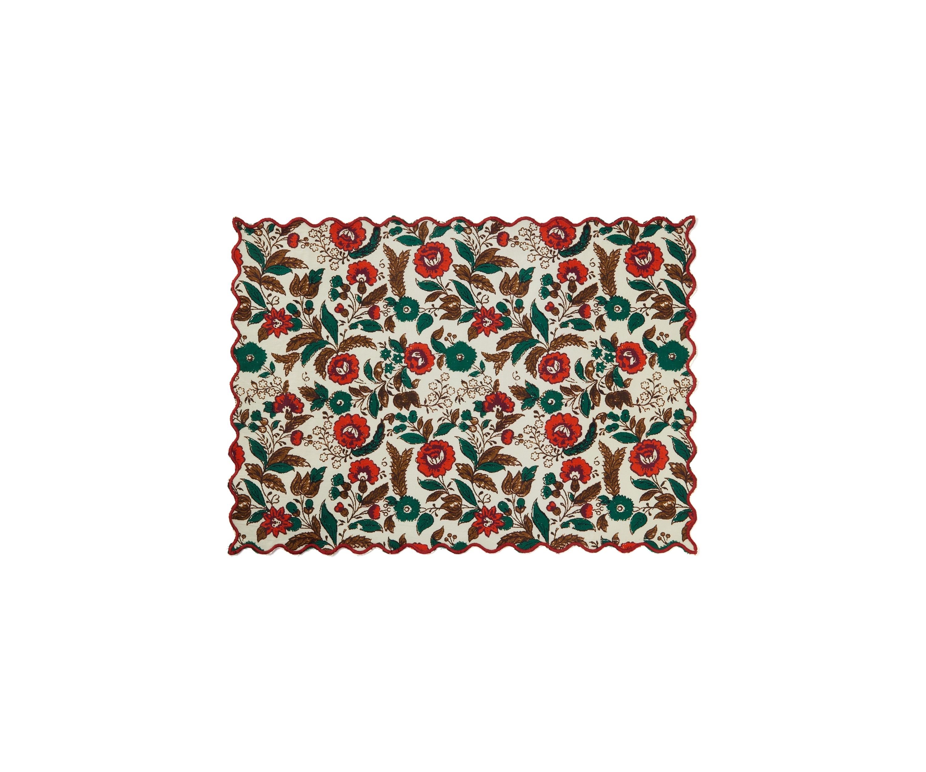 Red and Green Floral Scalloped Placemat