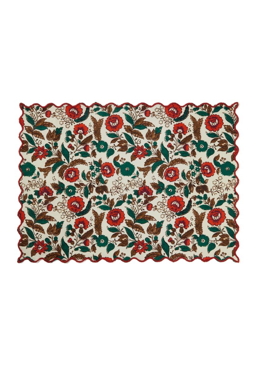 Red and Green Floral Scalloped Placemat