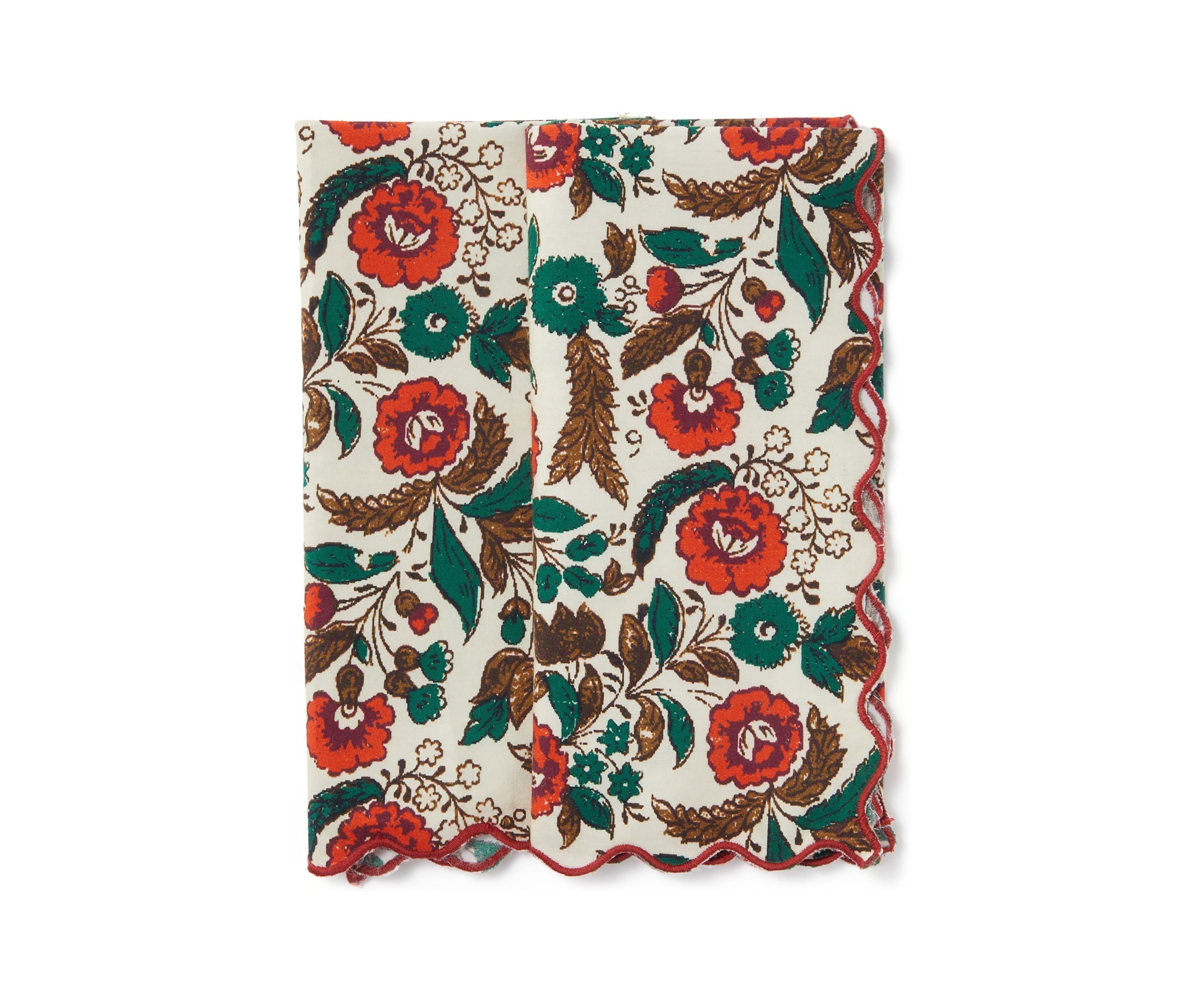 Red & Green Scalloped Floral Napkins - Set of 2