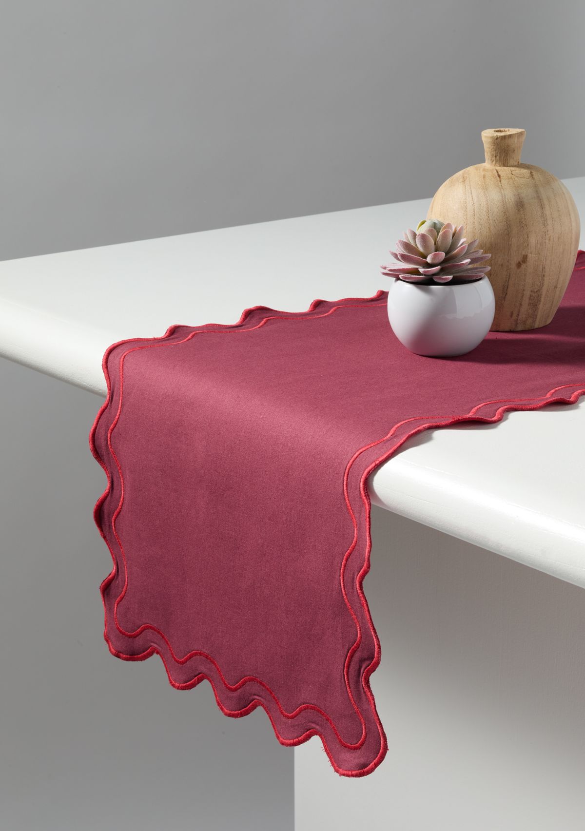 Dark Red Scalloped Table Runner