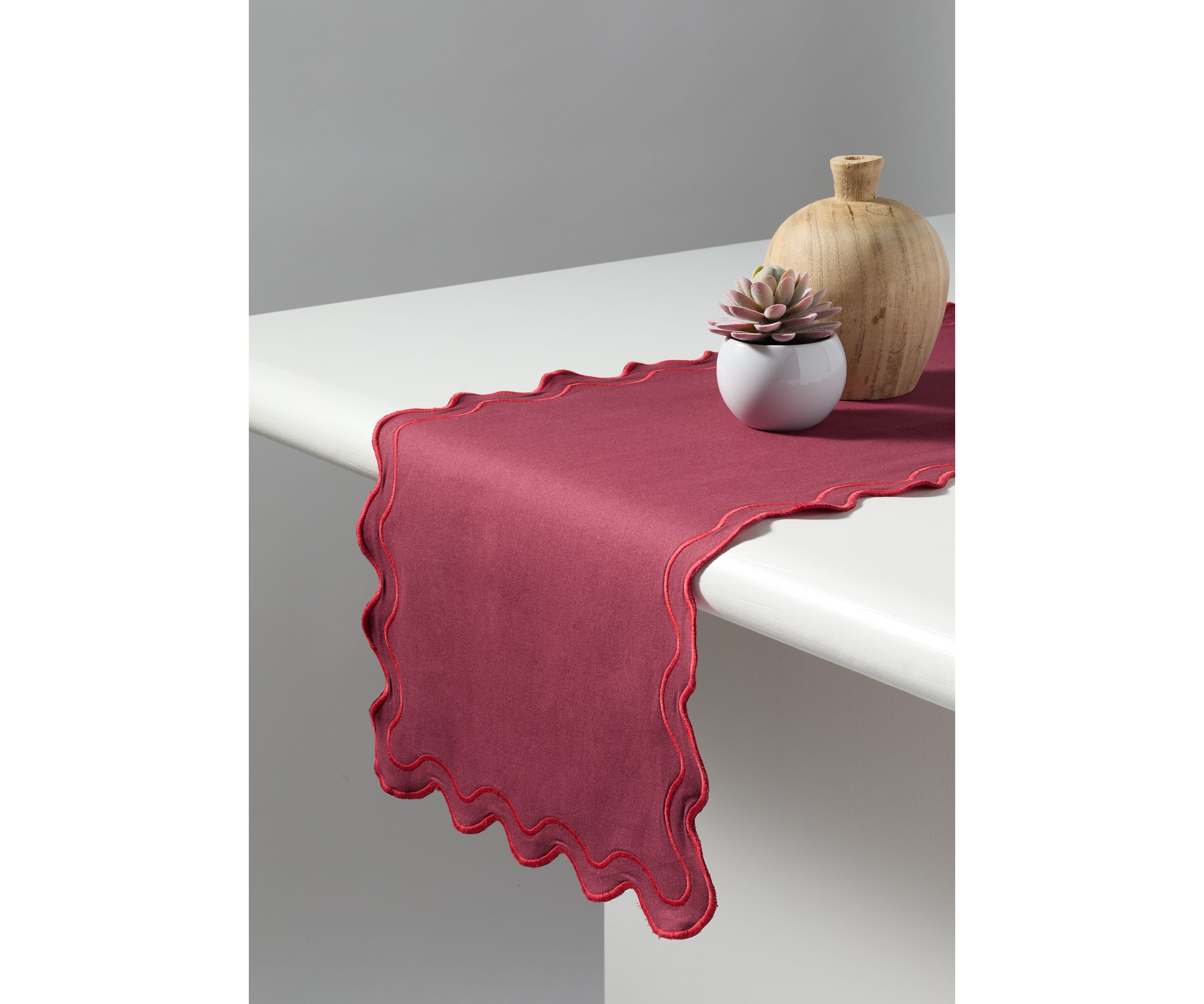Dark Red Scalloped Table Runner