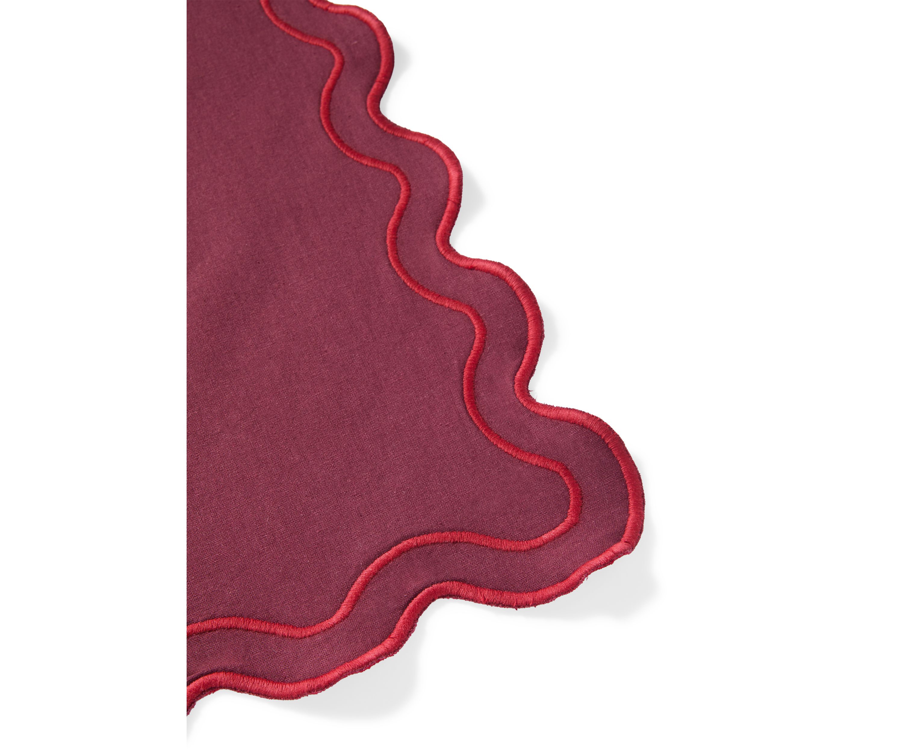 Dark Red Scalloped Table Runner