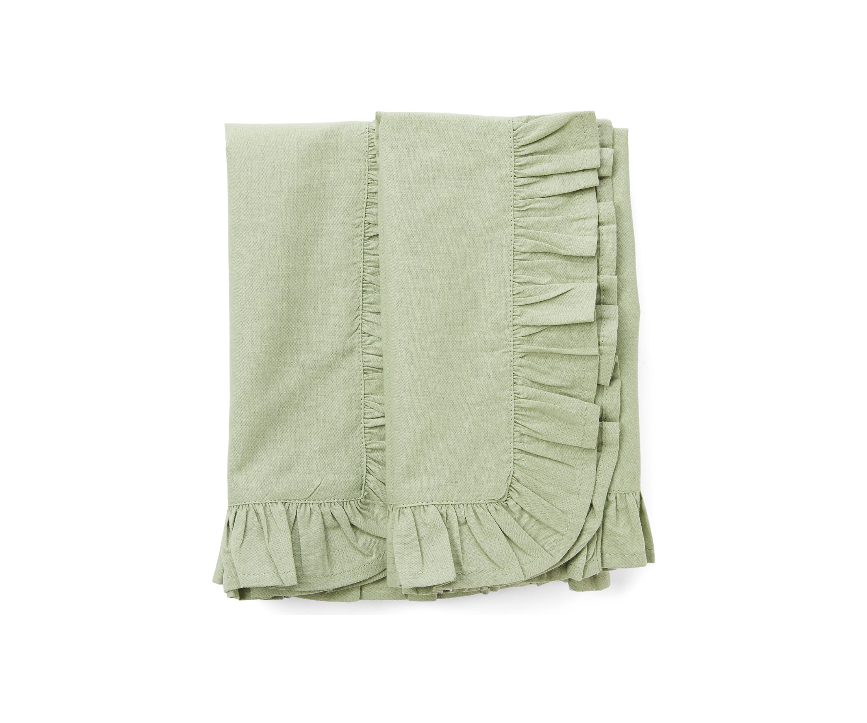 Set of 2 Green Solid Ruffled Napkins