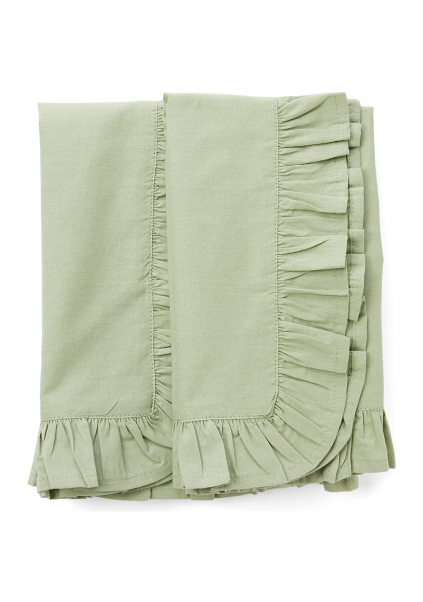 Set of 2 Green Solid Ruffled Napkins