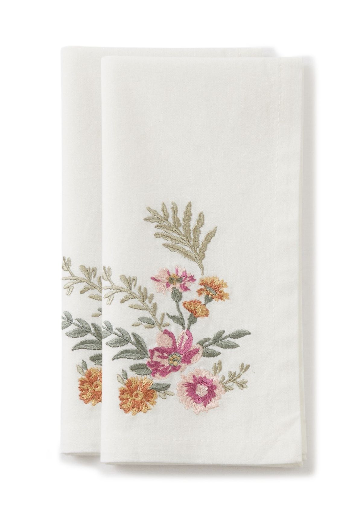 Fall Floral Embroidered Napkins - Set of 2