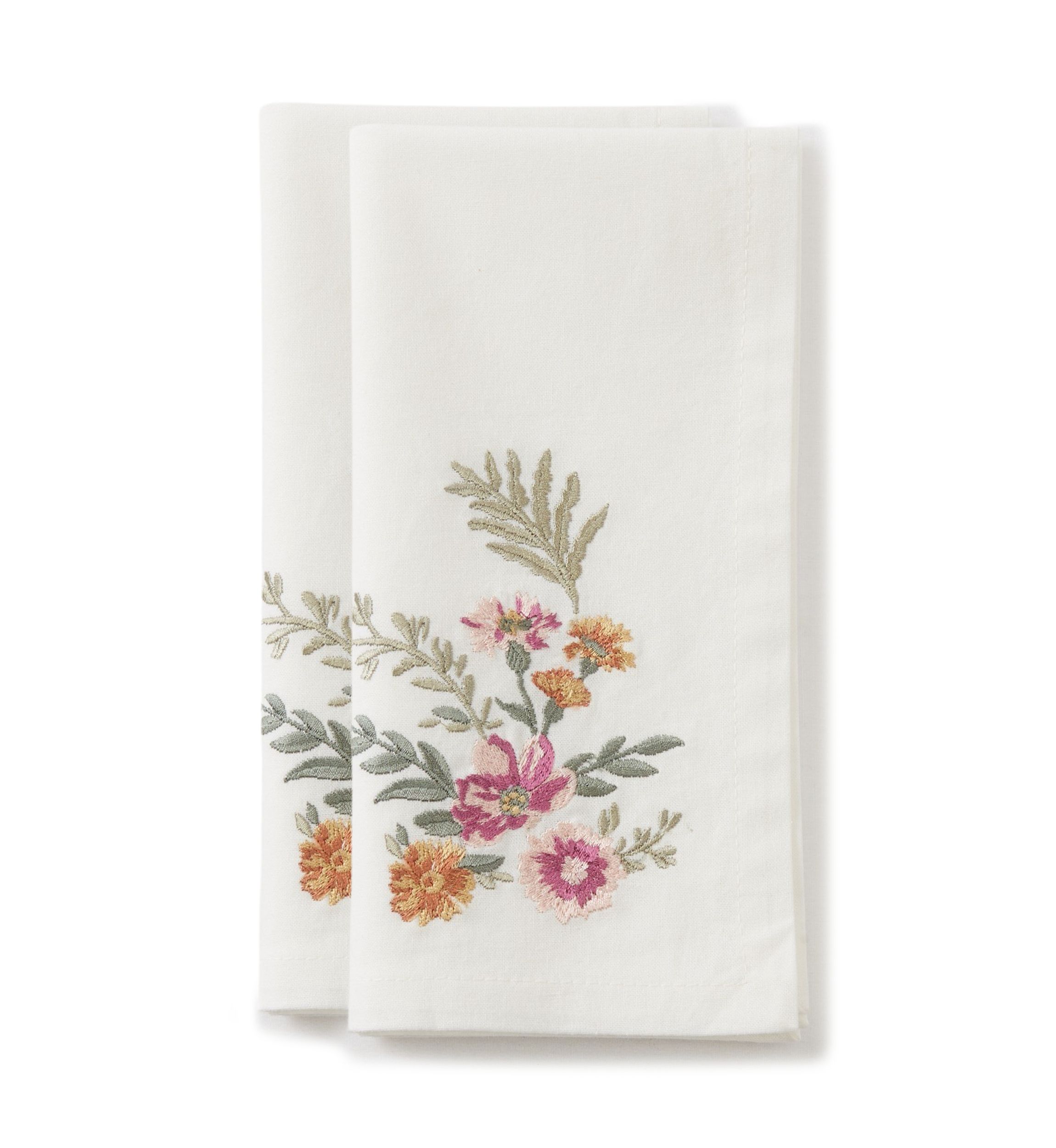 Fall Floral Embroidered Napkins - Set of 2