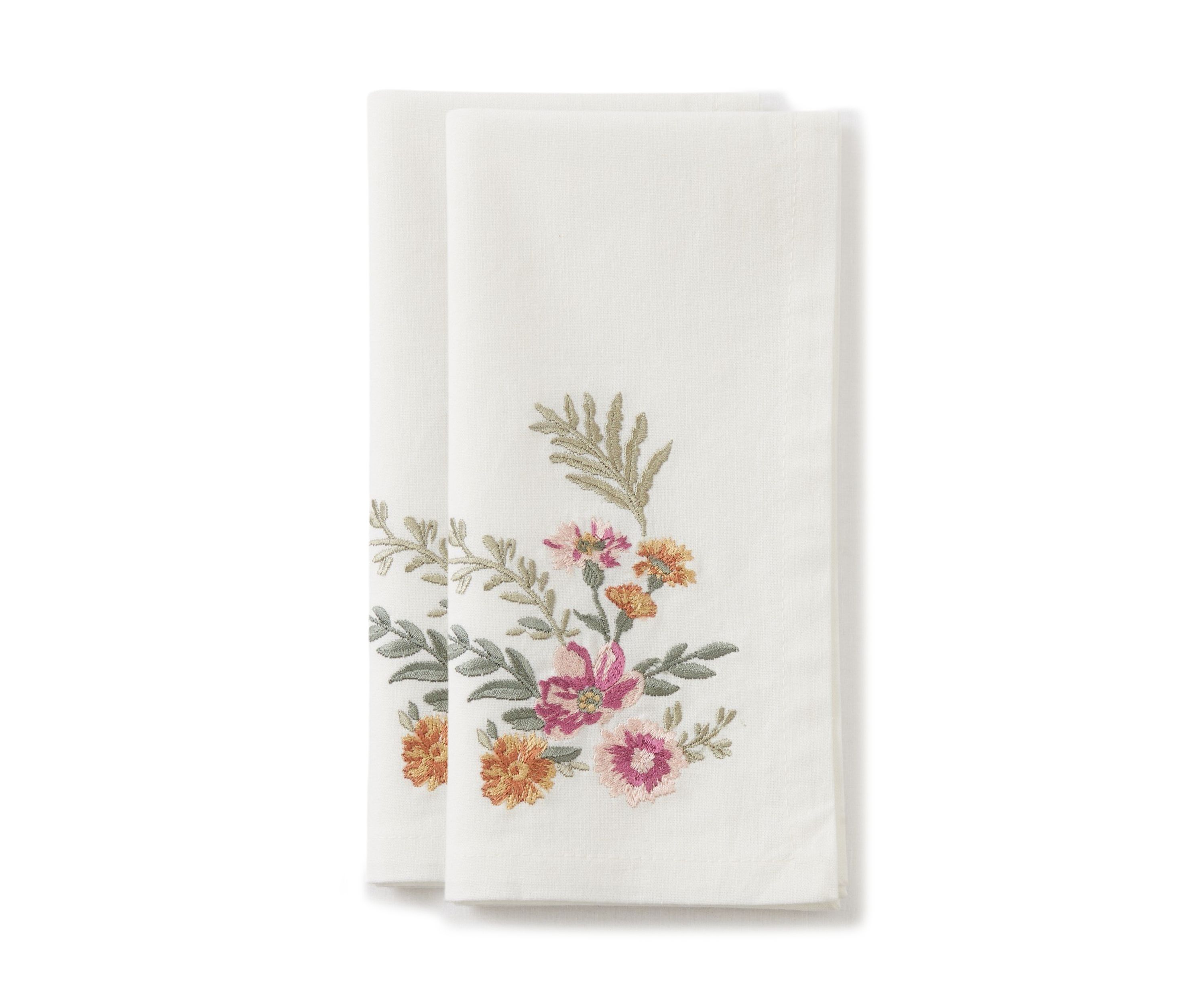 Fall Floral Embroidered Napkins - Set of 2