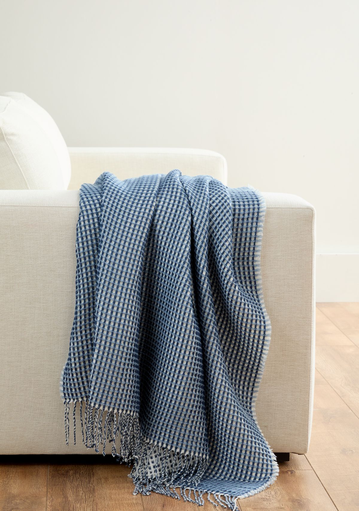 Waffle Knit Fringe Throw Blanket