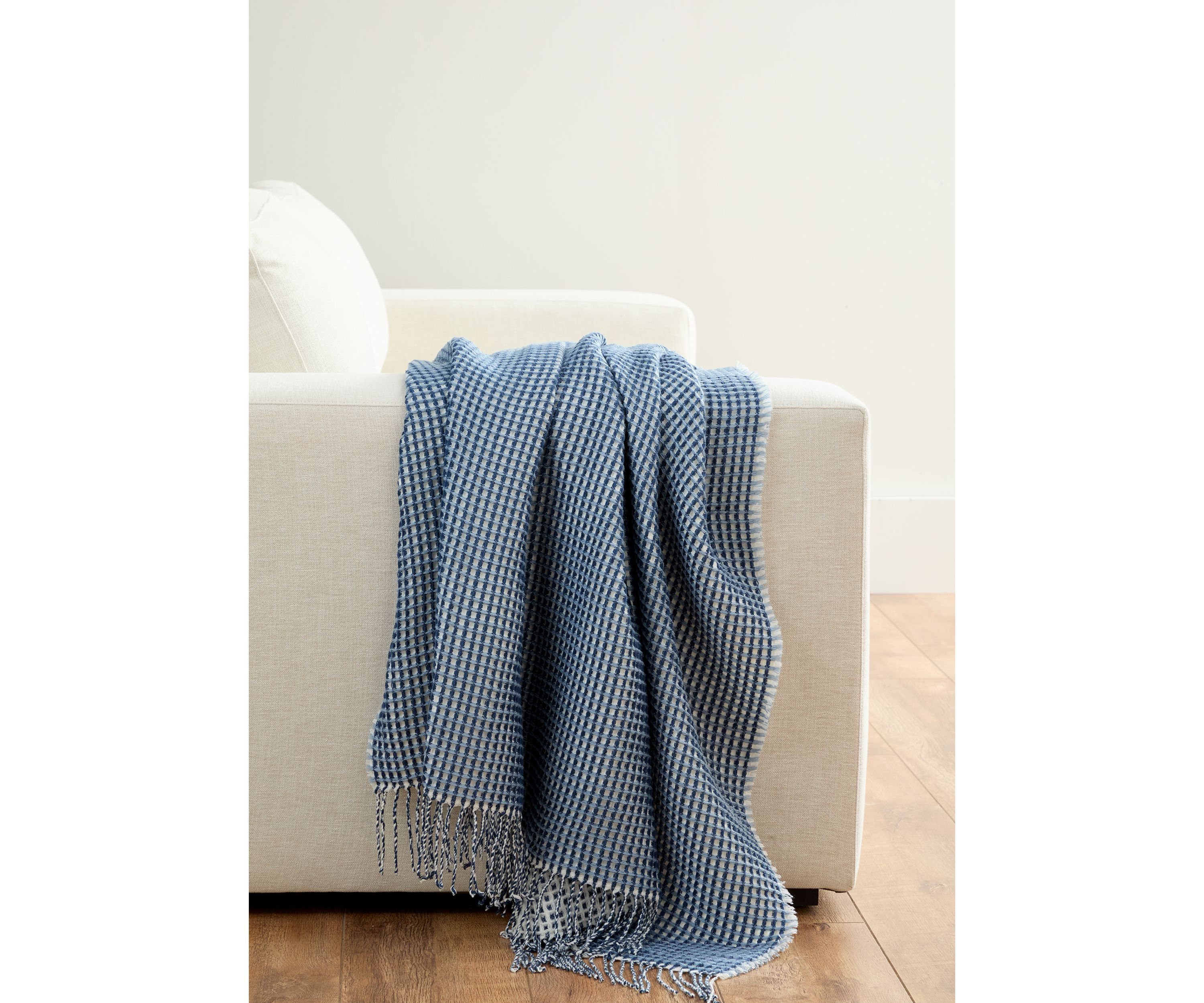 Waffle Knit Fringe Throw Blanket