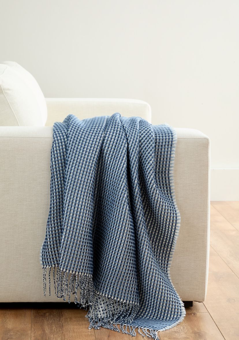 Waffle Knit Fringe Throw Blanket