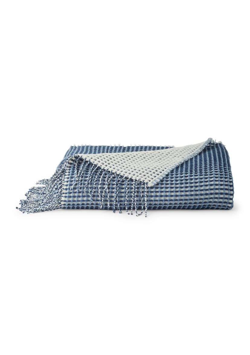 Waffle Knit Fringe Throw Blanket