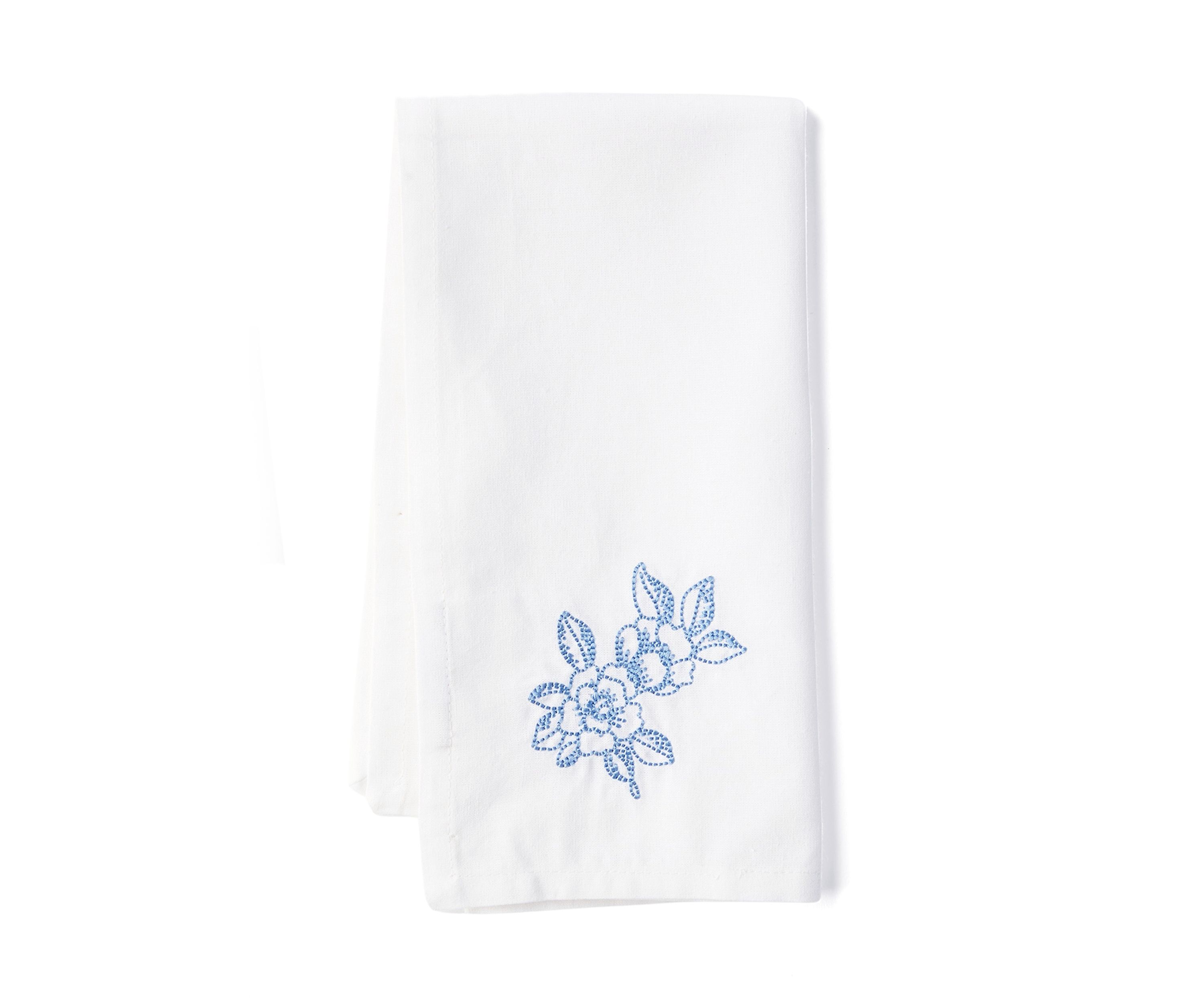 White and Blue Floral Embroidery Napkin Set of 2