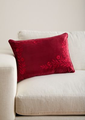 Biltmore Embroidered Velvet Floral Pillow, Red