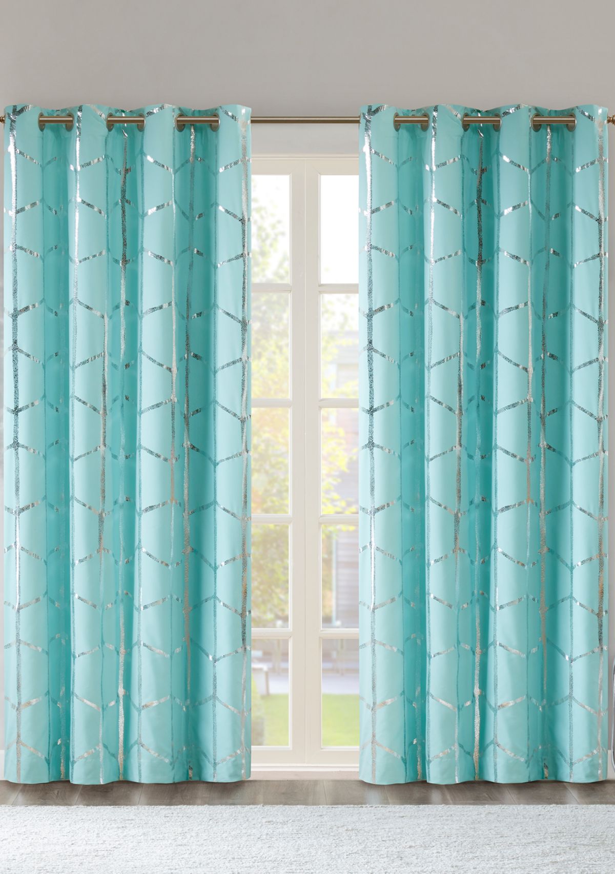 Raina Total Blackout Metallic Print Grommet Top Curtain Panel