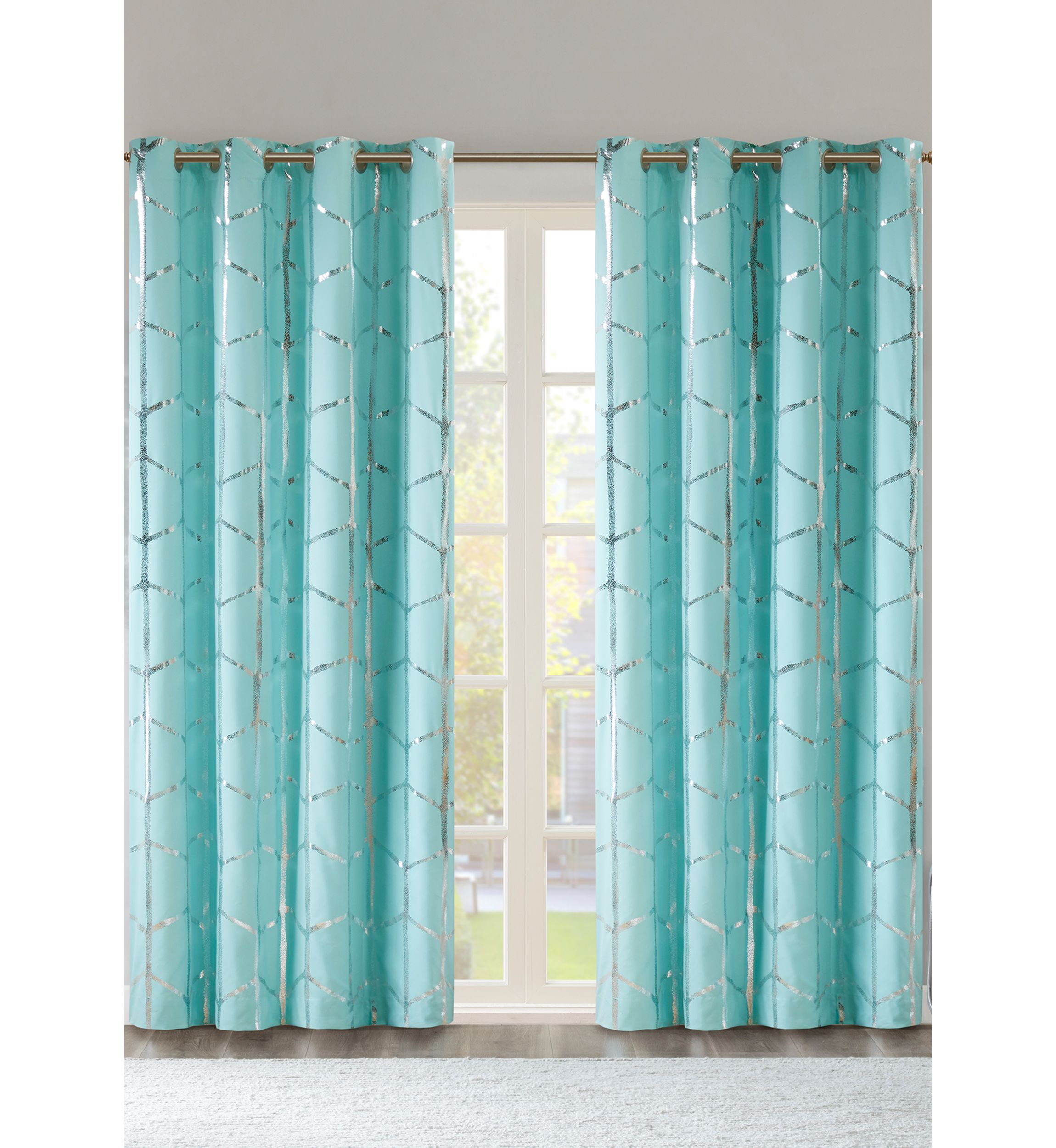 Raina Total Blackout Metallic Print Grommet Top Curtain Panel