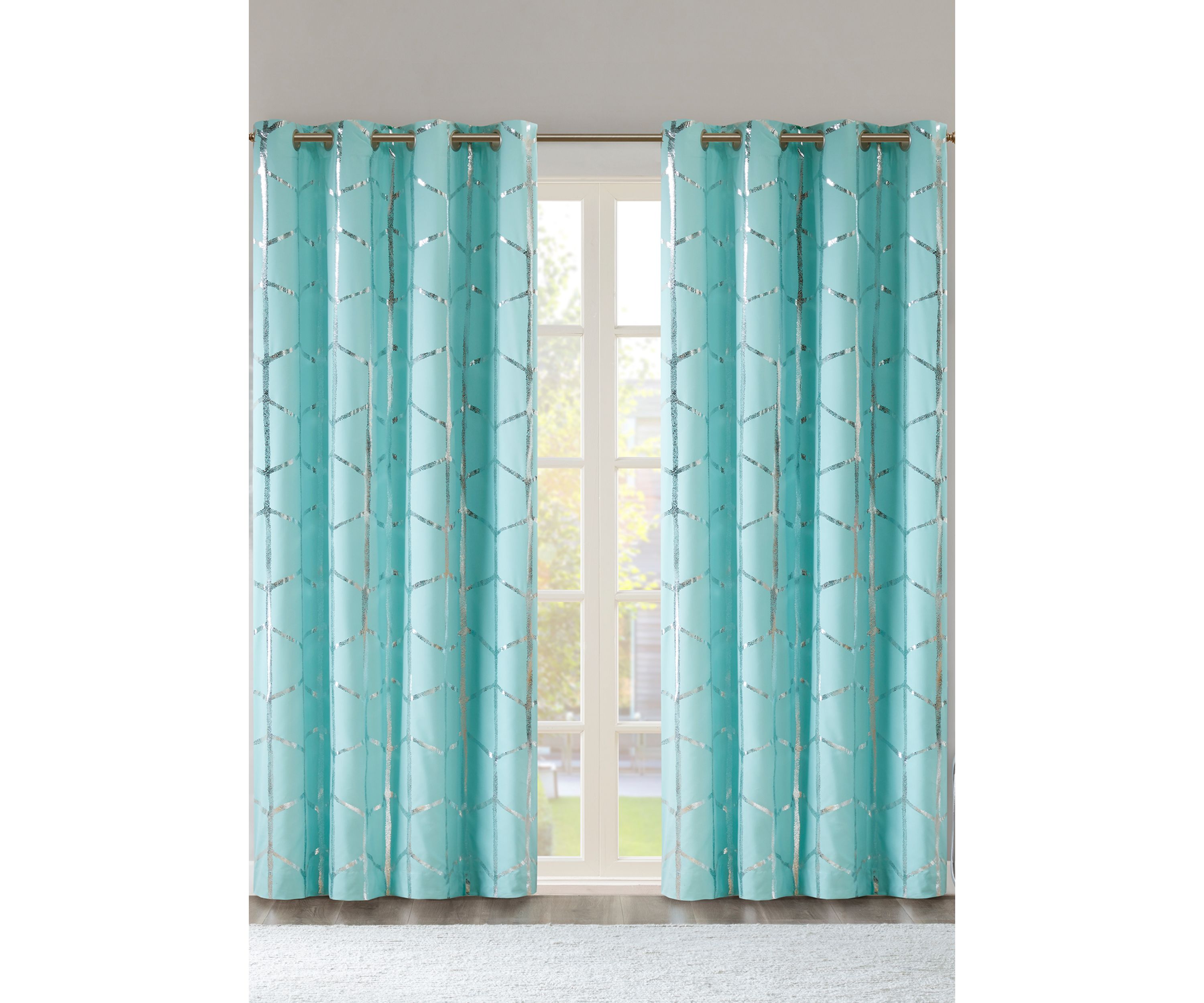 Raina Total Blackout Metallic Print Grommet Top Curtain Panel