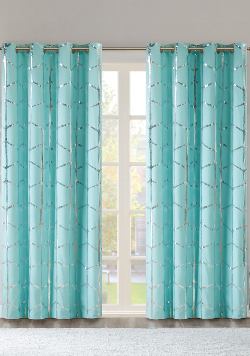 Raina Total Blackout Metallic Print Grommet Top Curtain Panel
