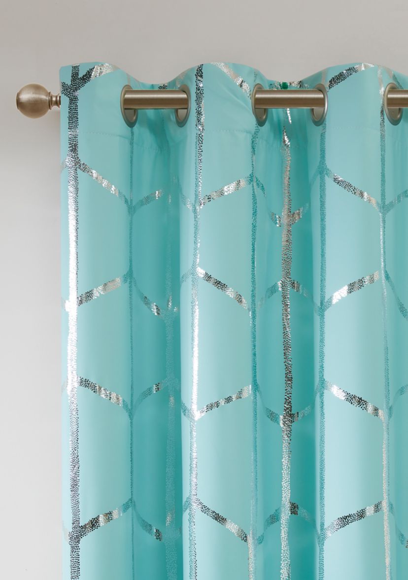 Raina Total Blackout Metallic Print Grommet Top Curtain Panel