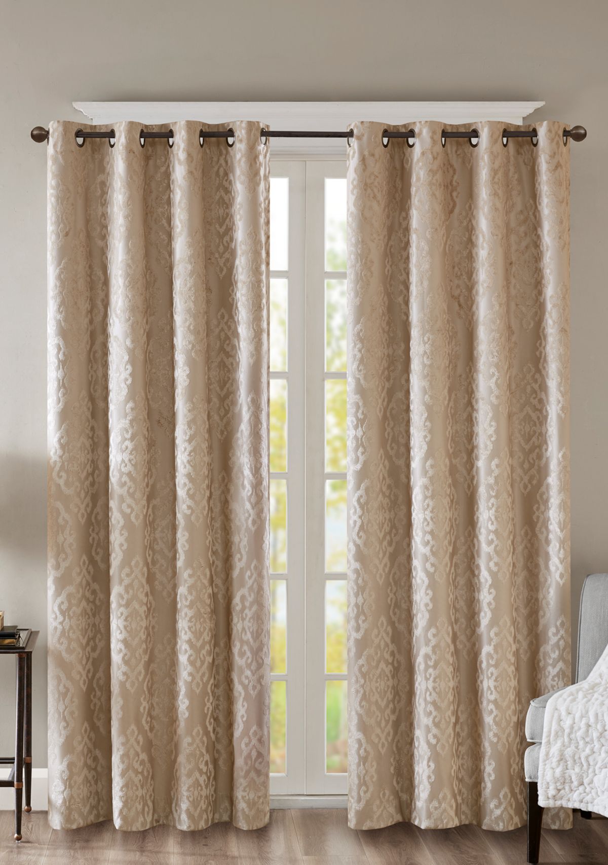 Mirage Knitted Jacquard Damask Total Blackout Grommet Top Curtain Panel