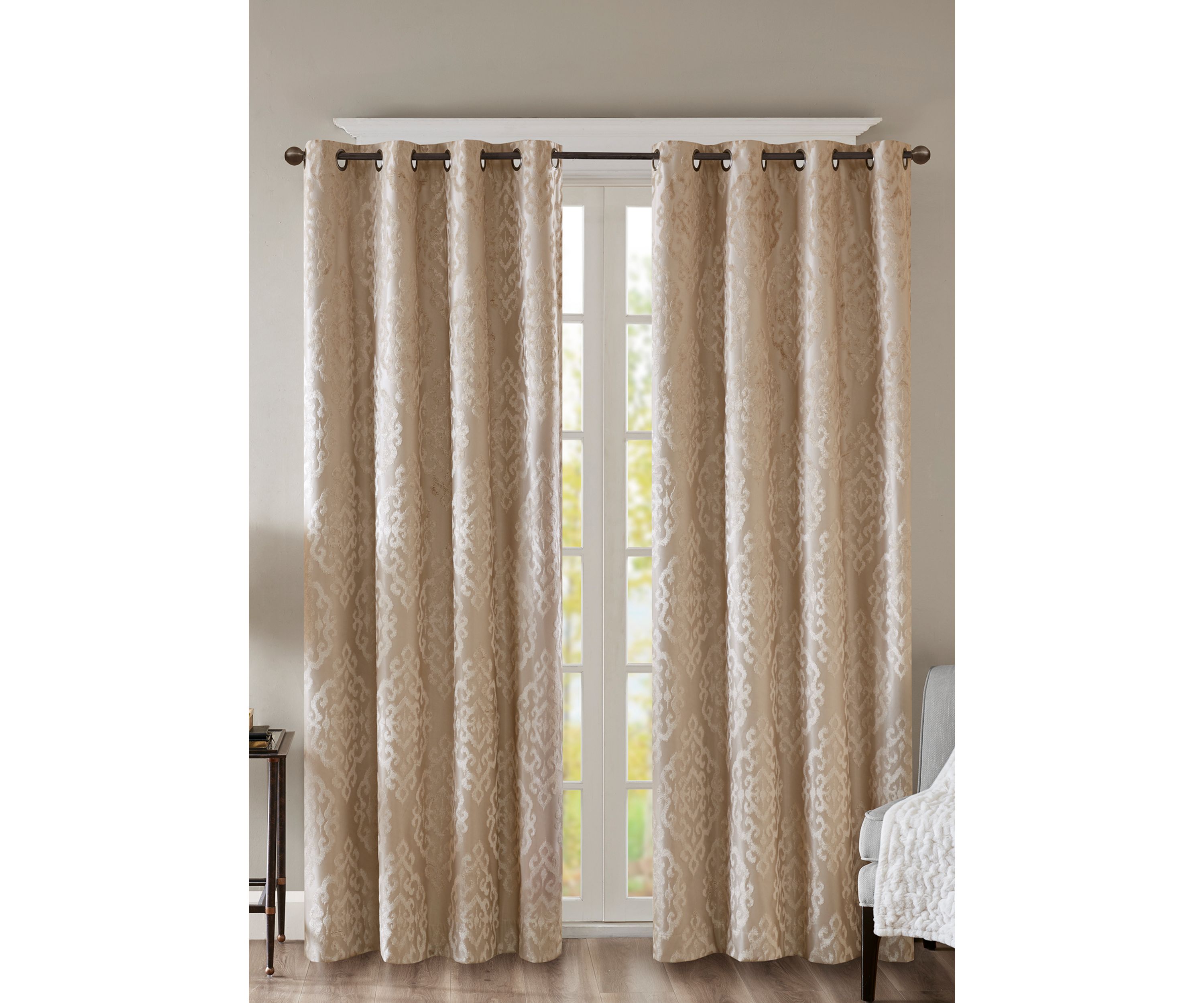 Mirage Knitted Jacquard Damask Total Blackout Grommet Top Curtain Panel