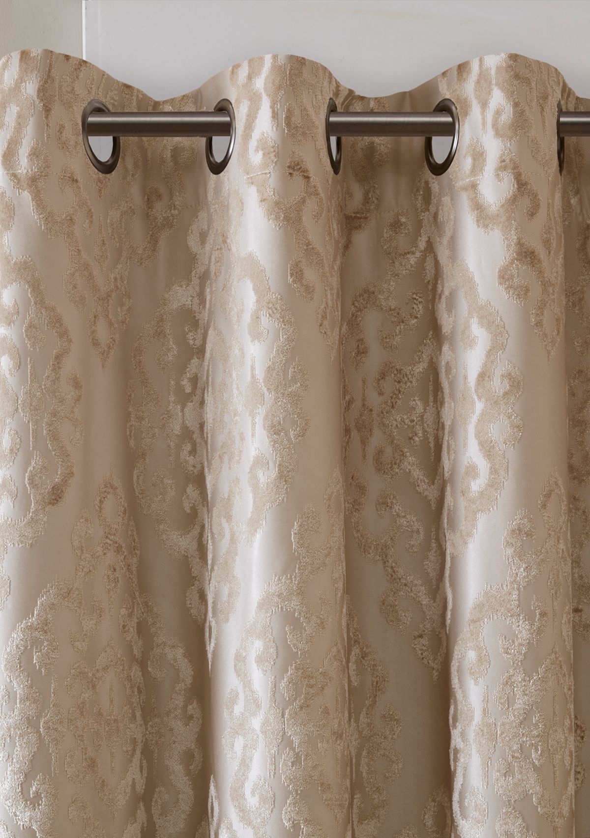 Mirage Knitted Jacquard Damask Total Blackout Grommet Top Curtain Panel