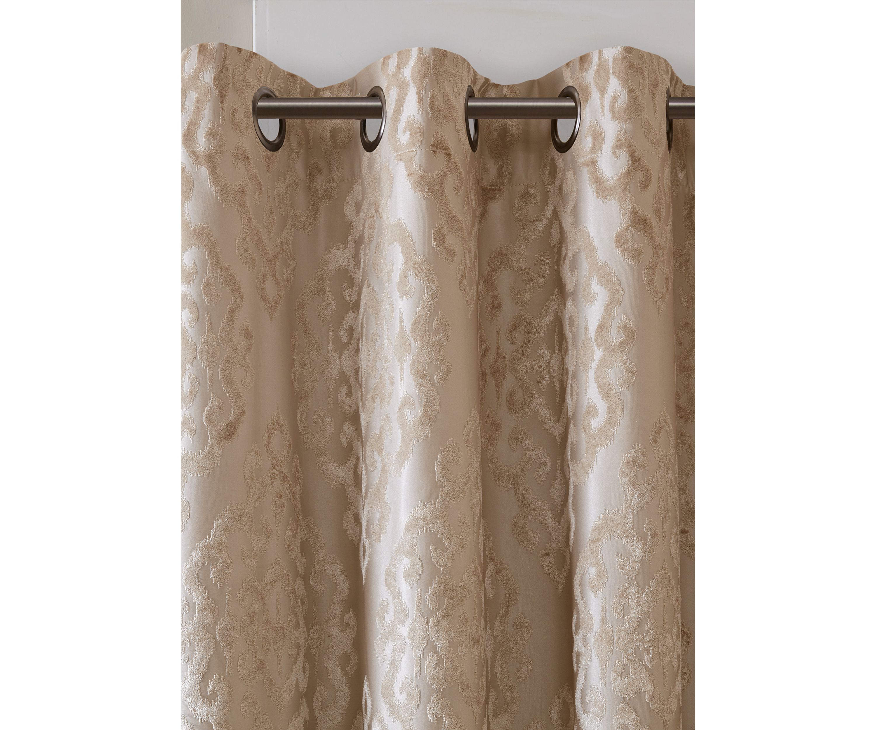 Mirage Knitted Jacquard Damask Total Blackout Grommet Top Curtain Panel