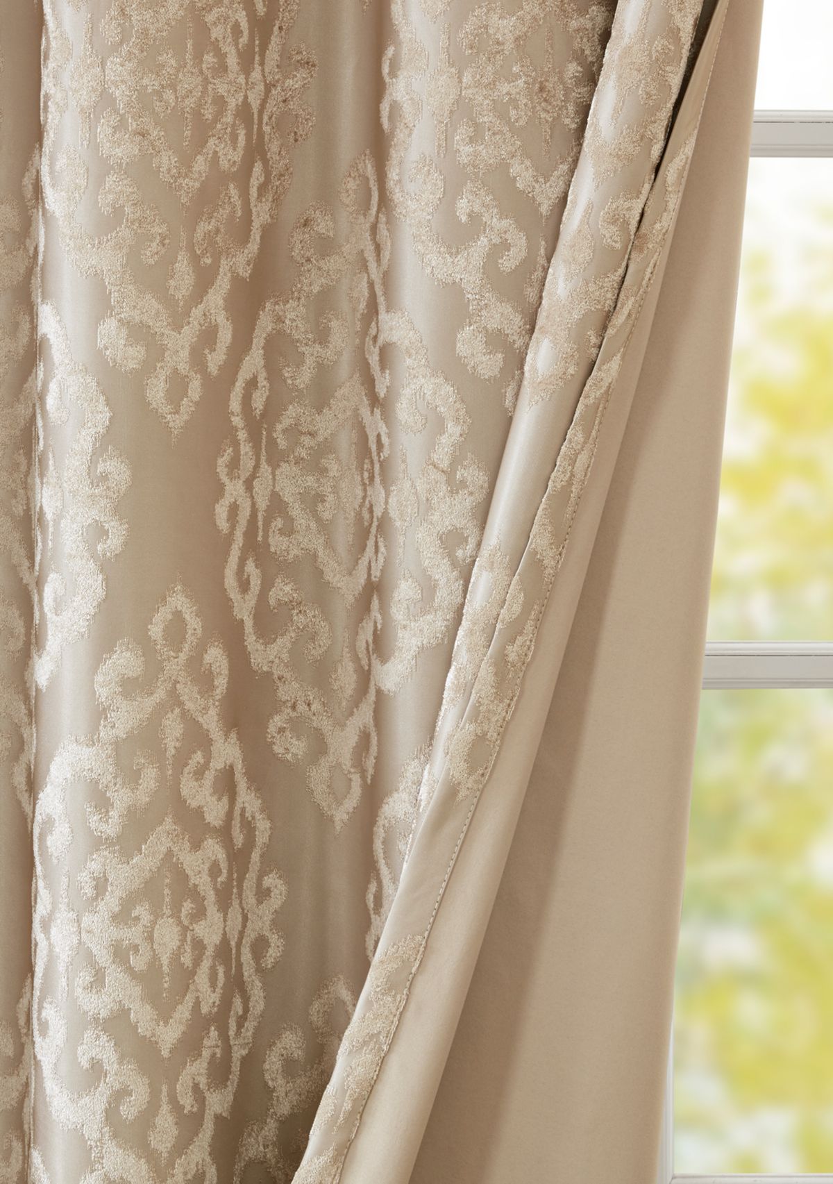 Mirage Knitted Jacquard Damask Total Blackout Grommet Top Curtain Panel
