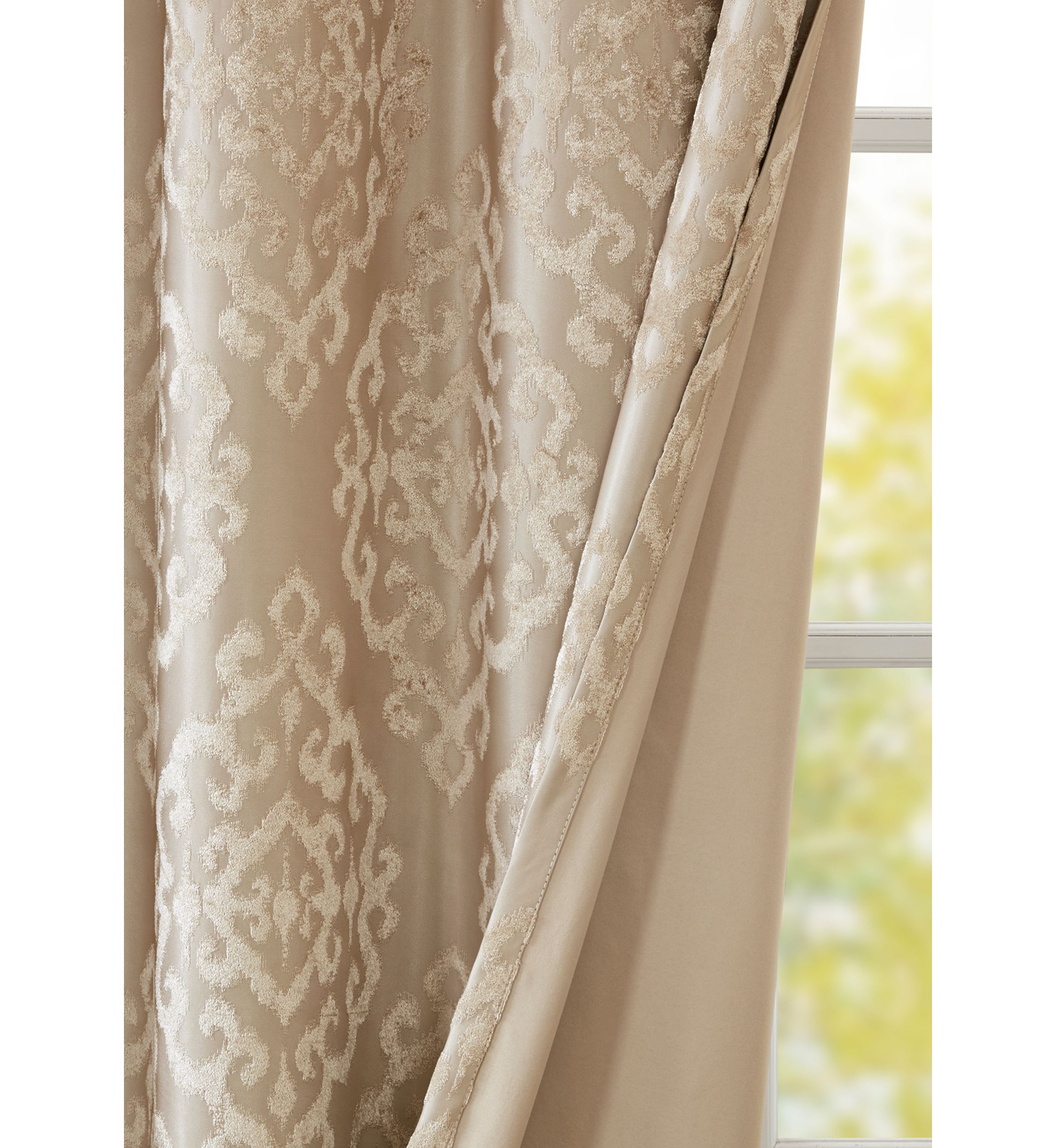 Mirage Knitted Jacquard Damask Total Blackout Grommet Top Curtain Panel