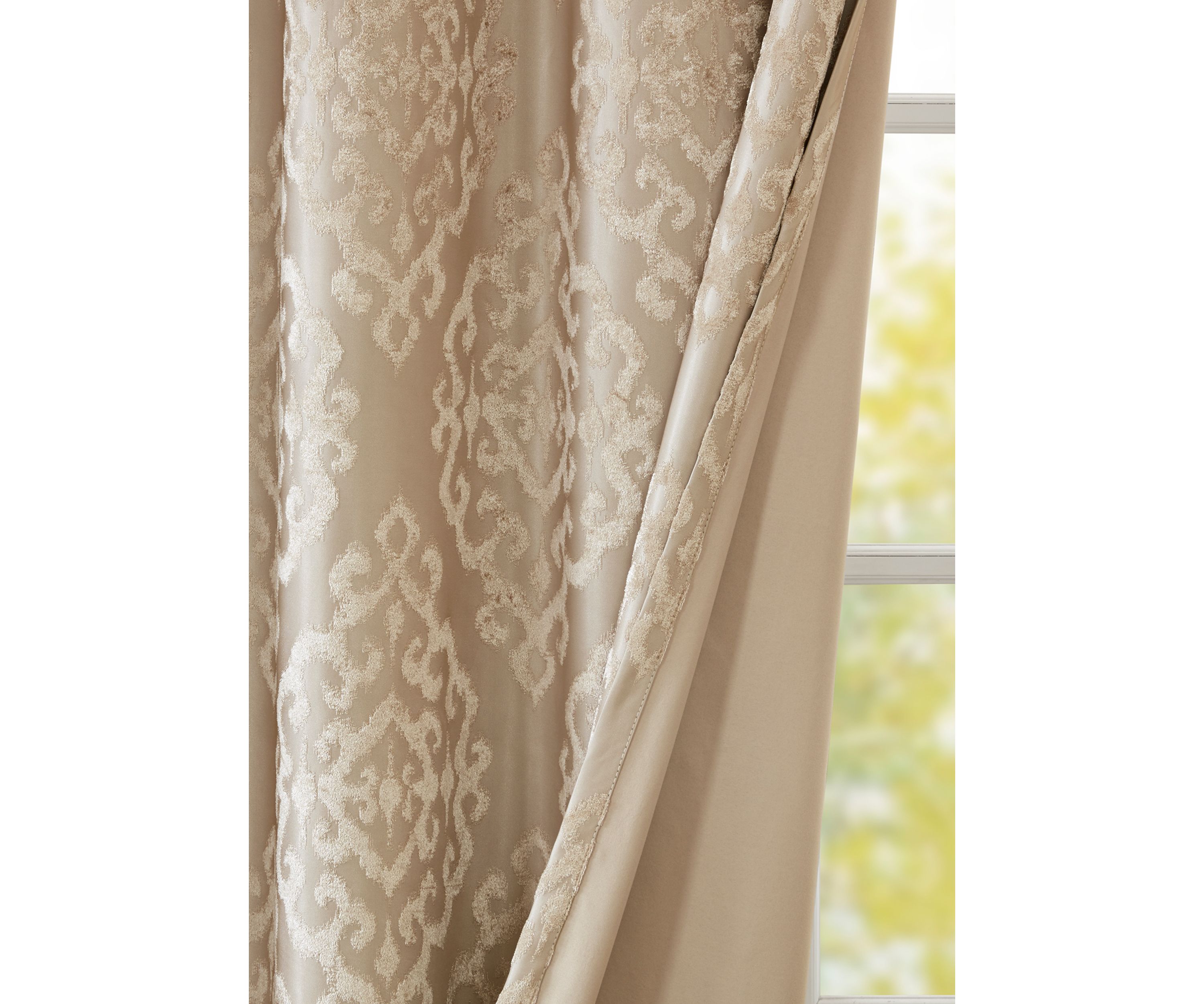 Mirage Knitted Jacquard Damask Total Blackout Grommet Top Curtain Panel
