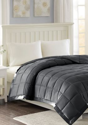 Madison Park Windom Lightweight Down Alternative Blanket with Satin Trim, Grey, Twin