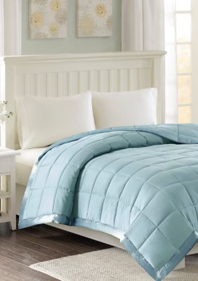 Madison Park Windom Lightweight Down Alternative Blanket with Satin Trim, Blue, Full/Queen