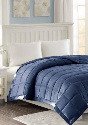 Madison Park Windom Lightweight Down Alternative Blanket with Satin Trim, Navy Blue, King