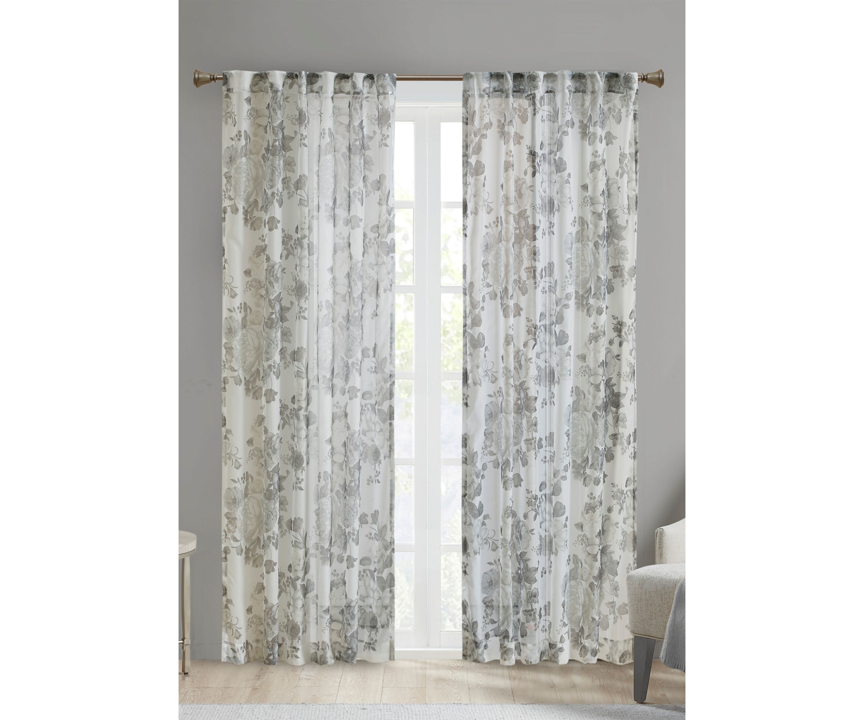 Simone Printed Floral Rod Pocket and Back Tab Voile Sheer