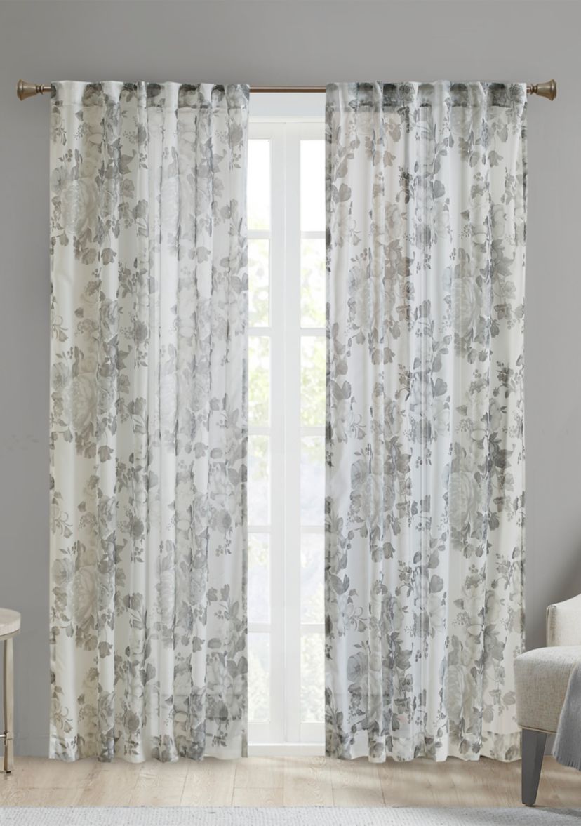 Simone Printed Floral Rod Pocket and Back Tab Voile Sheer