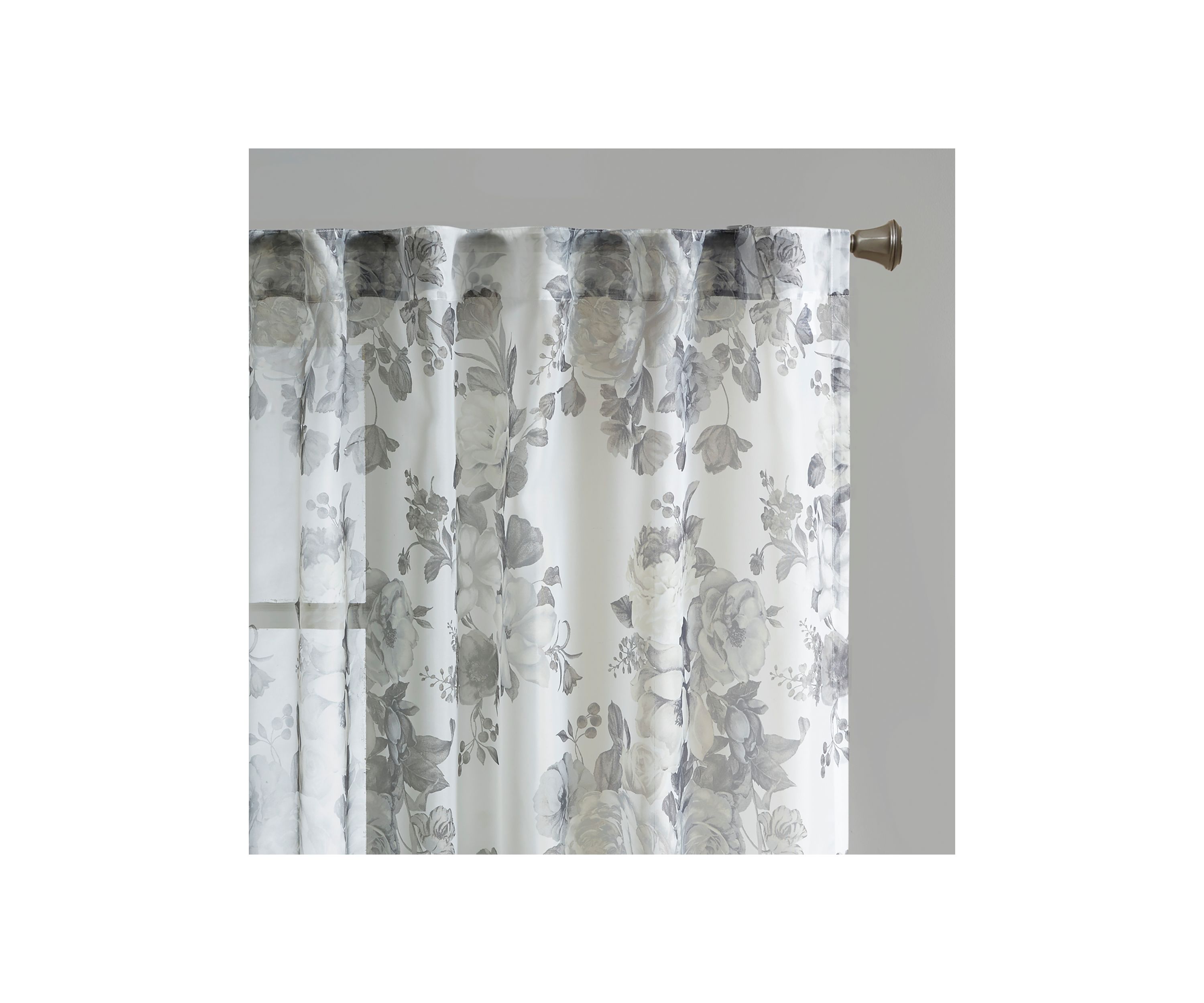 Simone Printed Floral Rod Pocket and Back Tab Voile Sheer