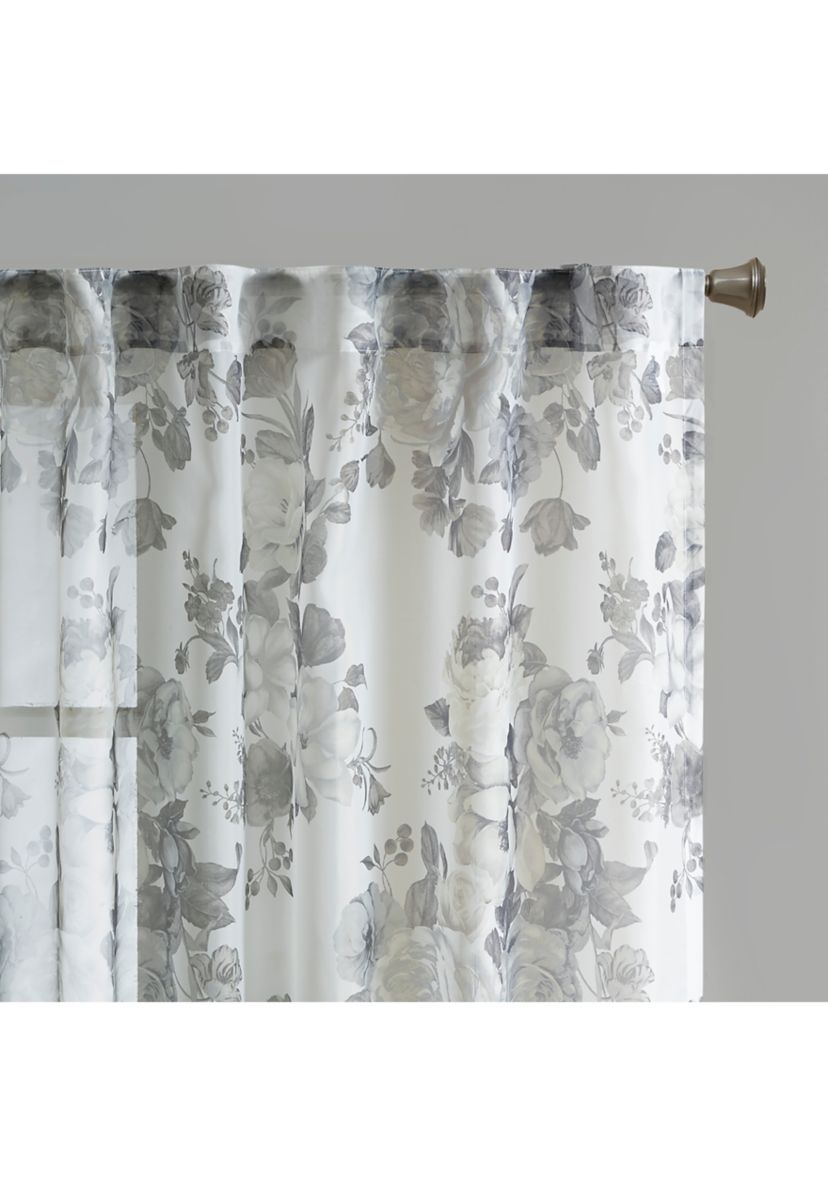 Simone Printed Floral Rod Pocket and Back Tab Voile Sheer