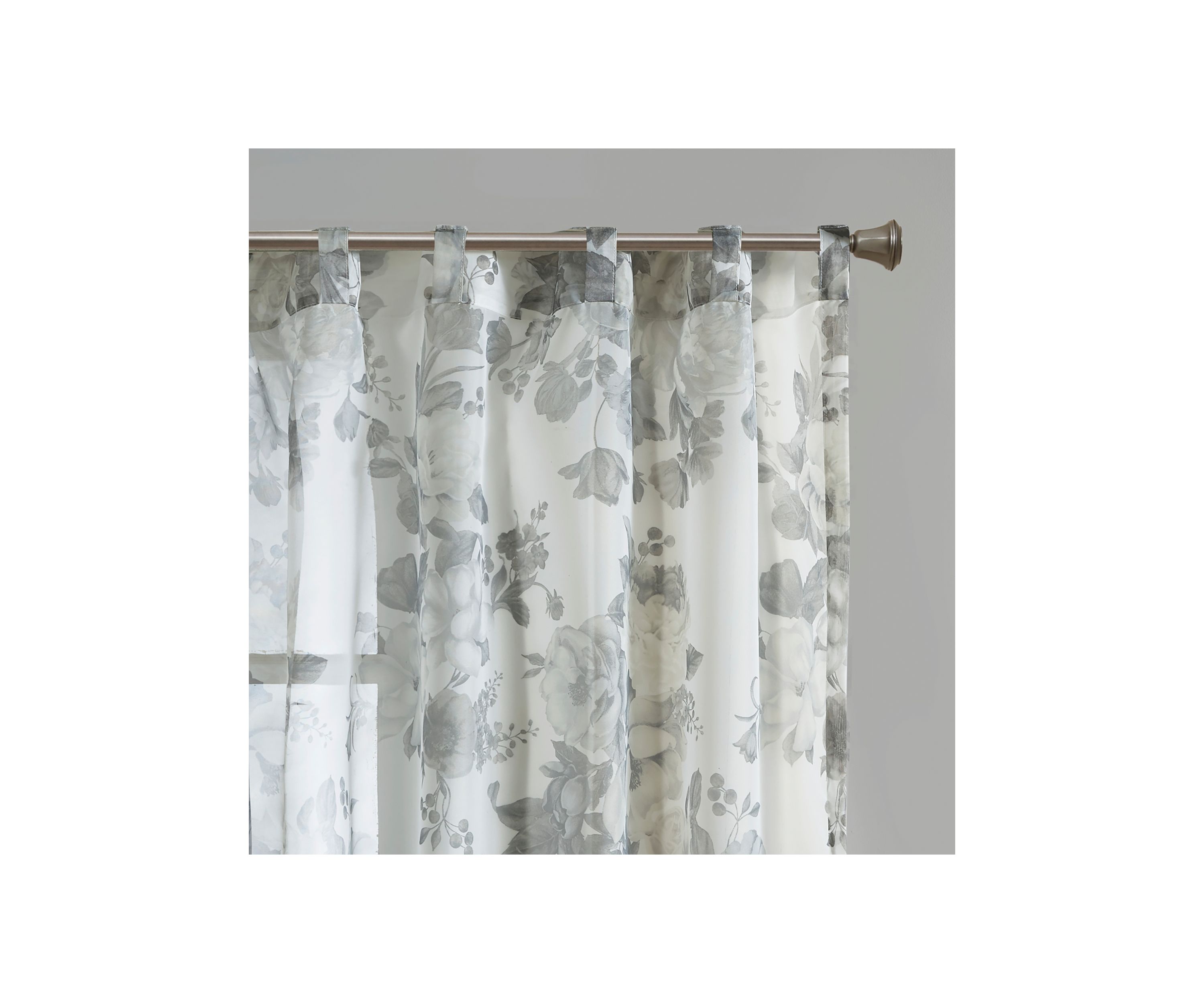 Simone Printed Floral Rod Pocket and Back Tab Voile Sheer