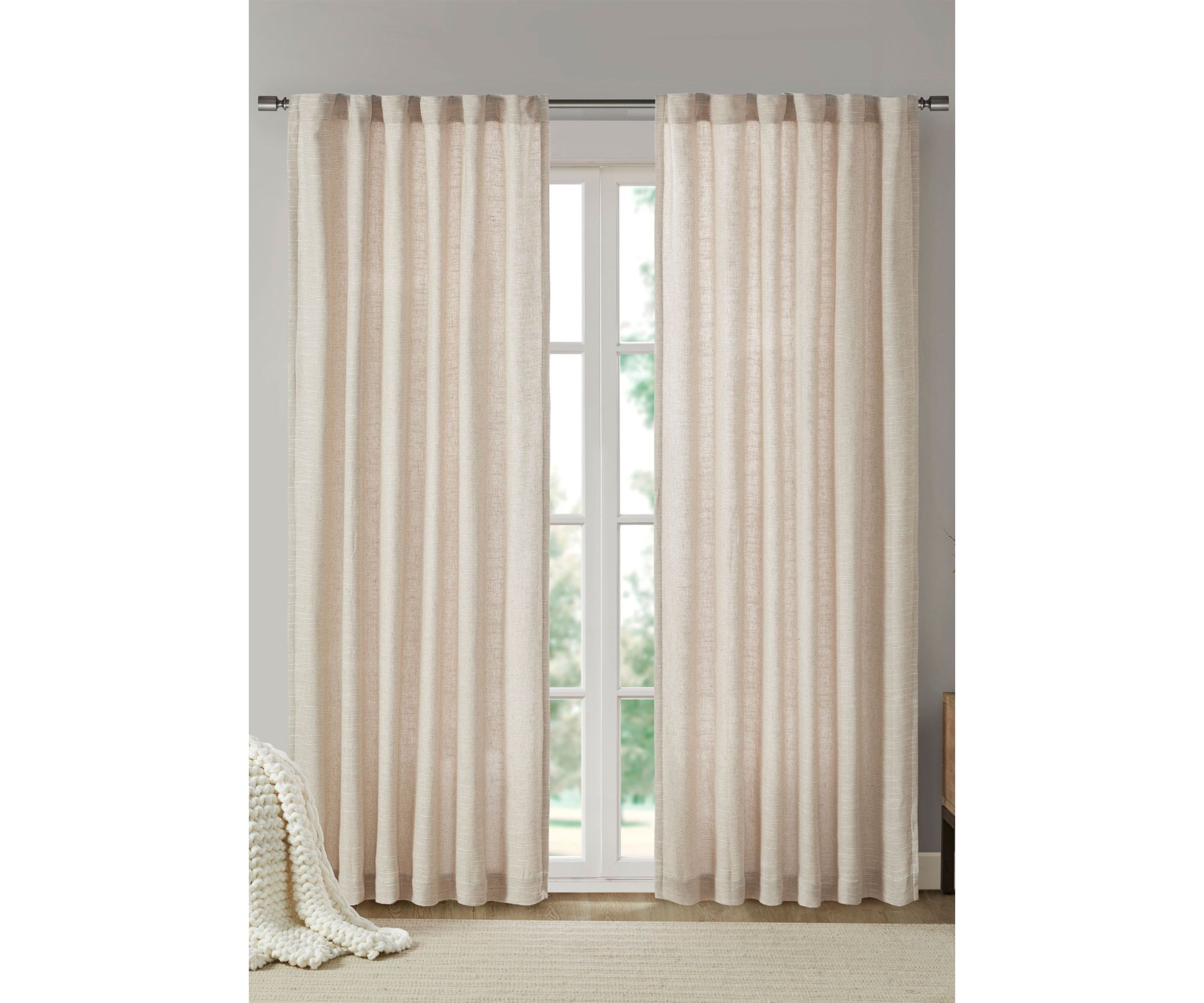 Beals Faux Linen Rod Pocket and Back Tab Panel with Fleece Lining