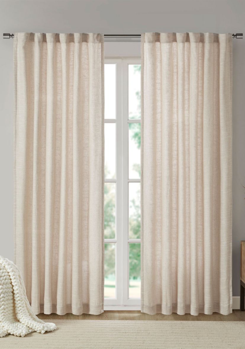 Beals Faux Linen Rod Pocket and Back Tab Panel with Fleece Lining