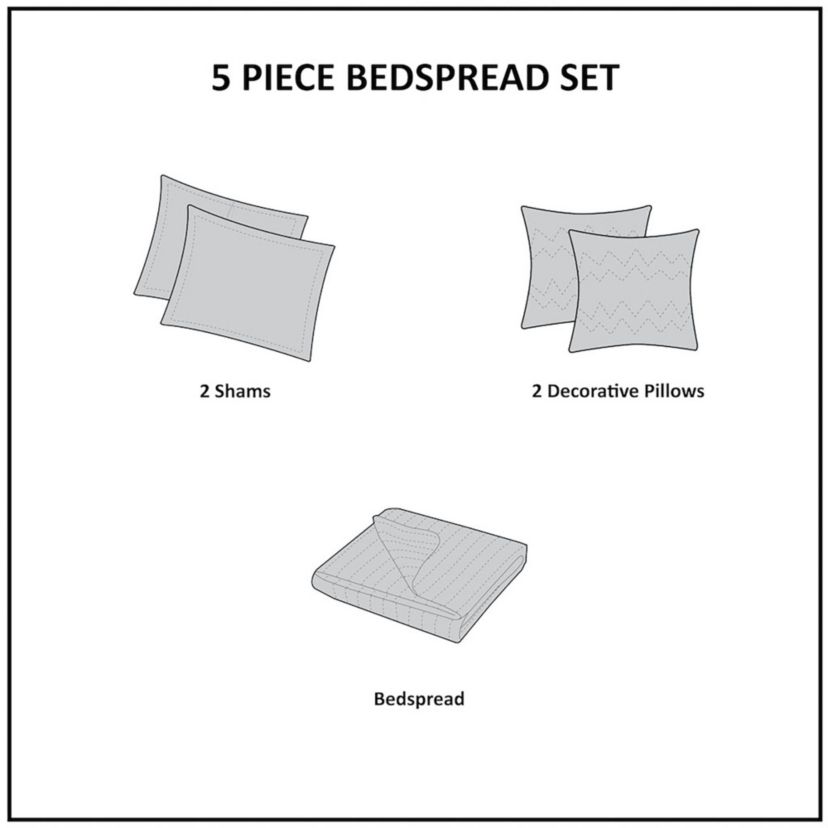 Aubrey 5 Piece Reversible Jacquard Bedspread Set