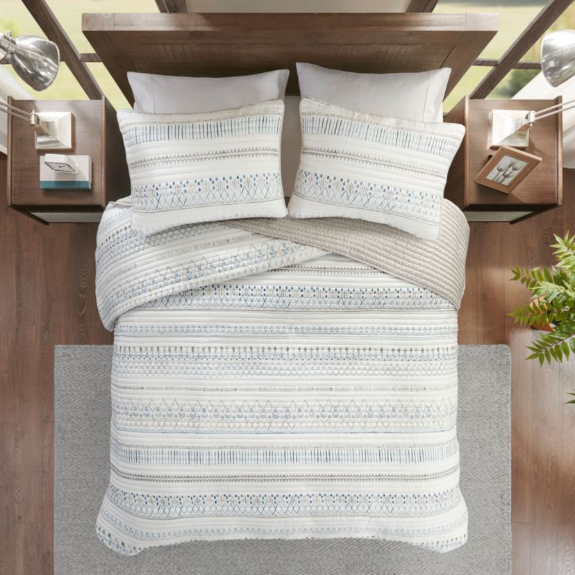 Fraser 3 Piece Printed Microfiber Seersucker Quilt Set