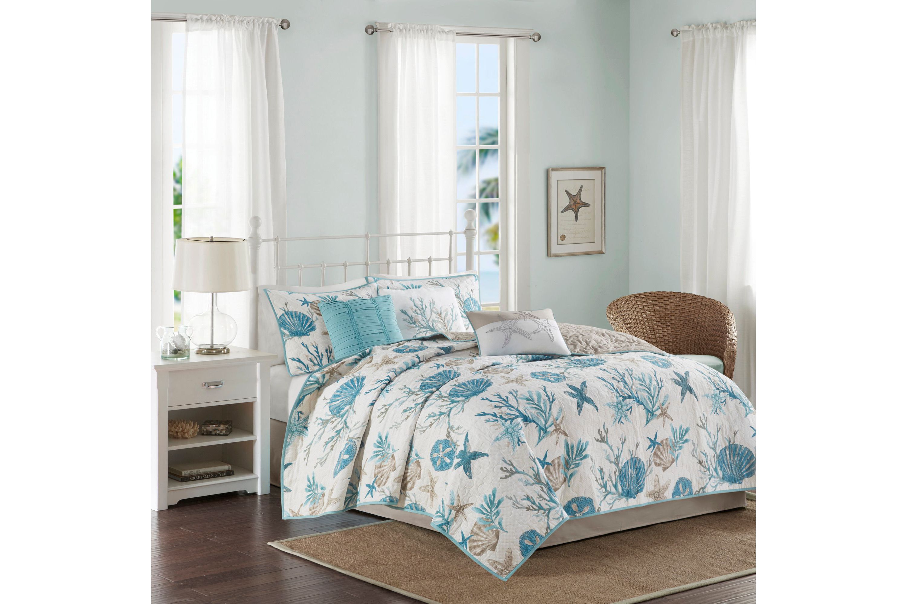 Pebble Beach 6 Piece Cotton Sateen Quilt Set with Throw Pillows
