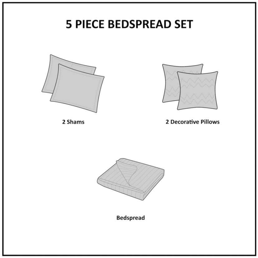 Princeton 5 Piece Reversible Jacquard Bedspread Set
