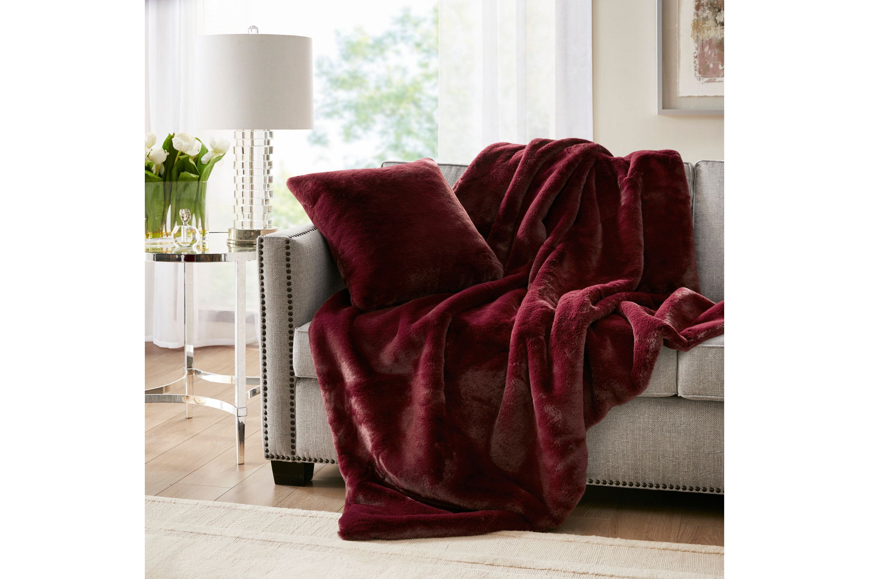 Sable Solid Faux Fur Square Decor Pillow