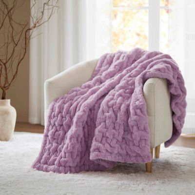 Madison Park Ruched Fur Throw, Purple