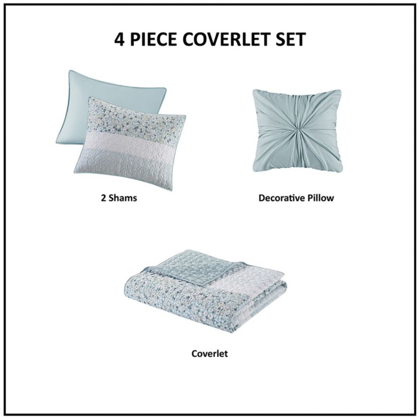 Caralie 4 Piece Seersucker Quilt Set with Throw Pillow