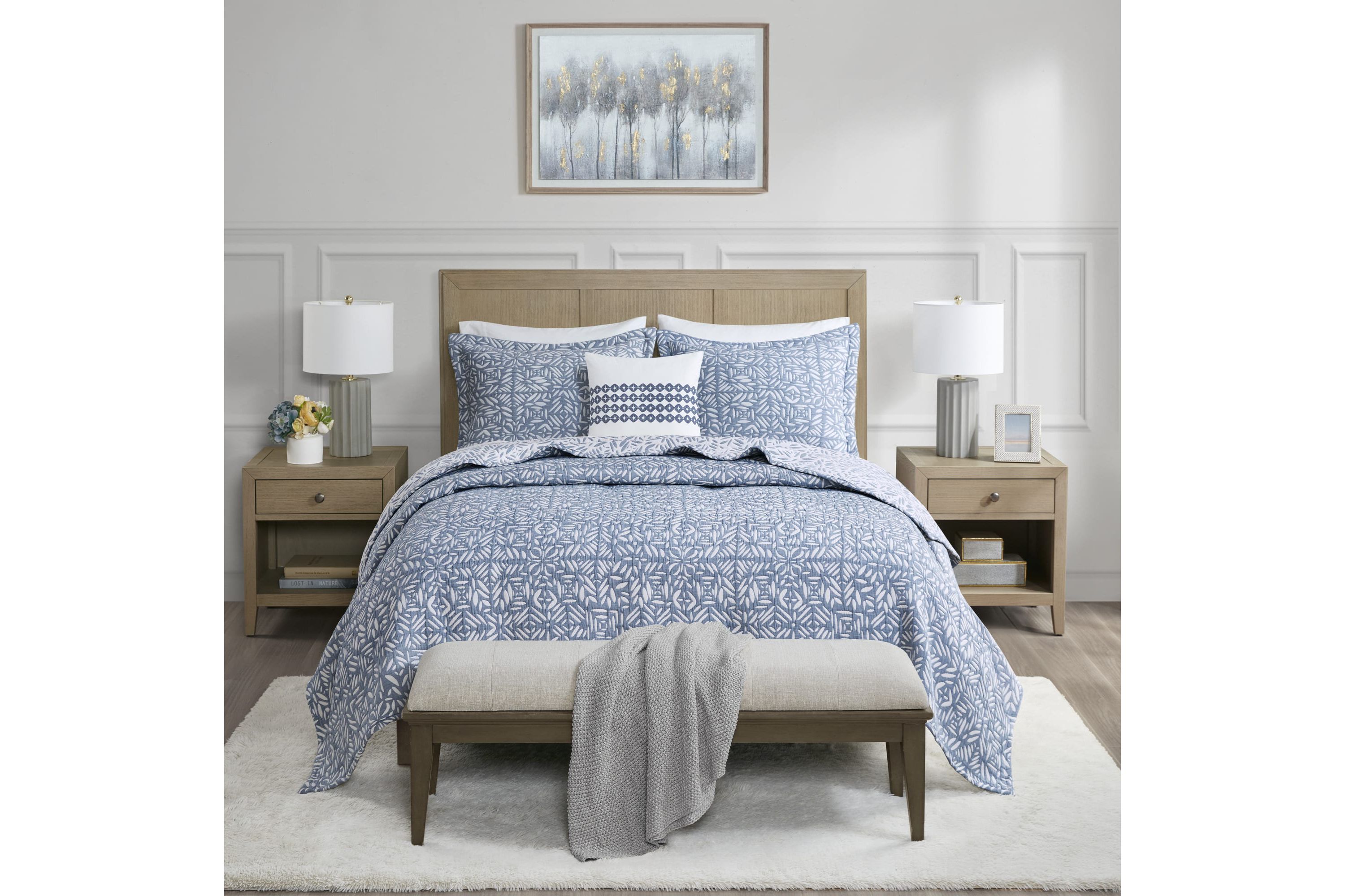 Harmony 4 Piece Oversized Reversible Matelasse Quilt Set with Throw Pillow