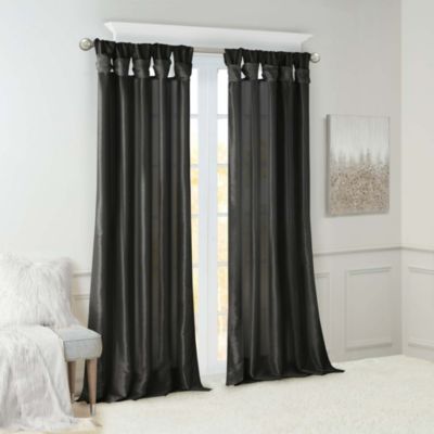 Madison Park Emilia 100% Polyester Solid Faux Silk Lined Twist Tab Window Curtain Panel Pairs, Black, 50-in. W x 120-in. L