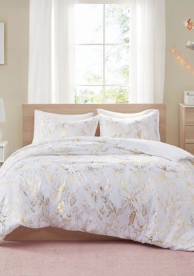 Intelligent Design 2 Piece Magnolia Metallic Printed Floral Duvet