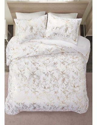 Intelligent Design Magnolia Metallic Printed Floral Comforter Set 